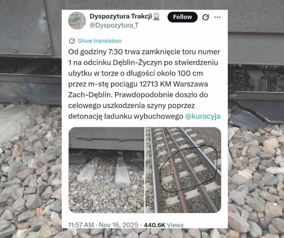 Uszkodzone tory pod Garwolinem