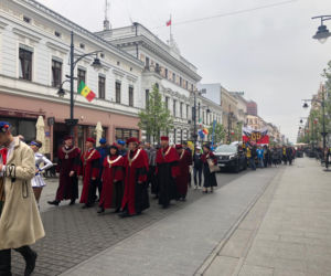 Pochód studentów ulicą Piotrkowską