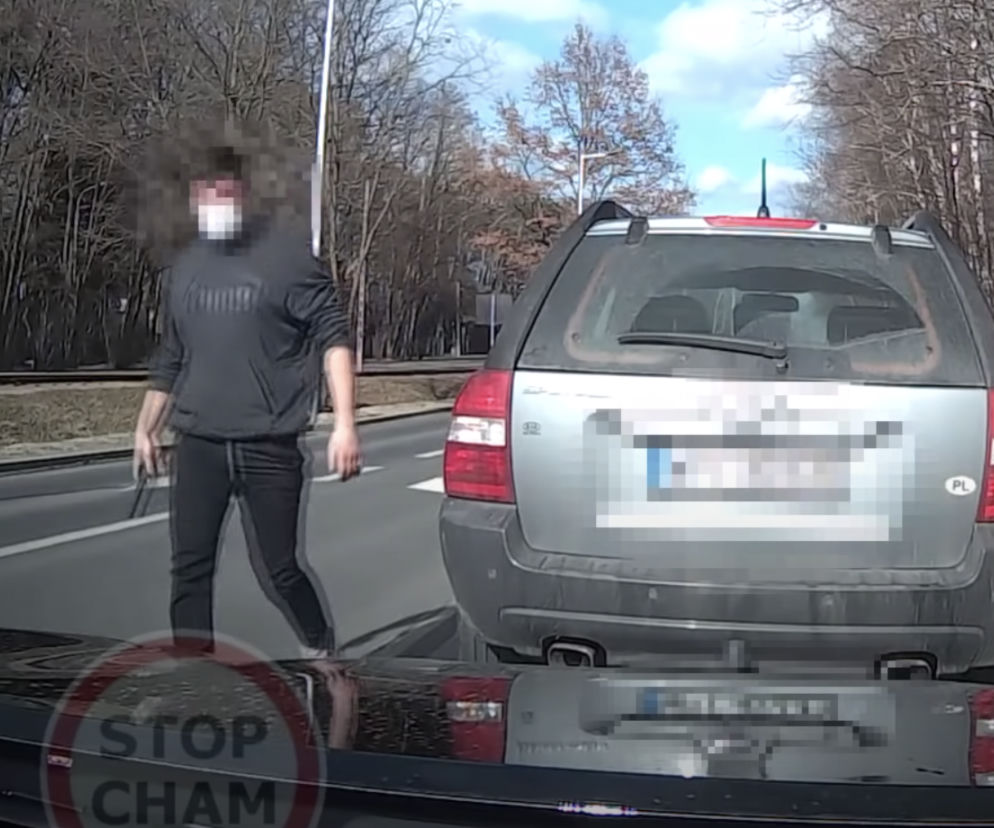 Drogowy frustrat ośmiesza się przed kamerą