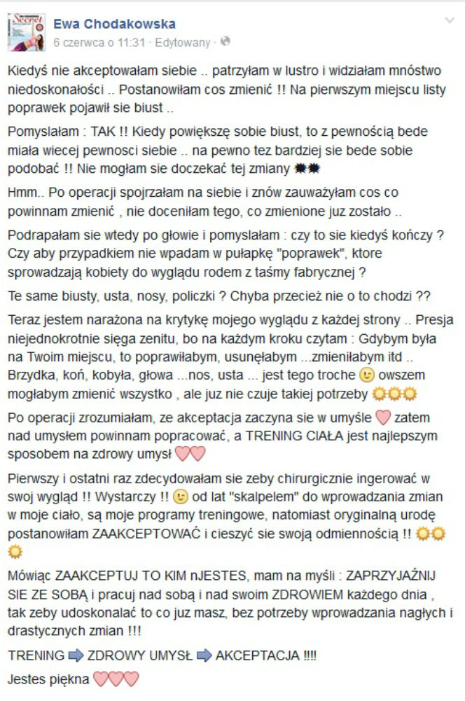 Ewa Chodakowska nie chce już powiększać piersi! [GALERIA]
