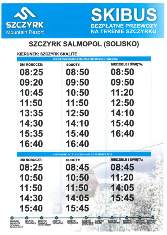 Rozkład jazdy skibusów 
