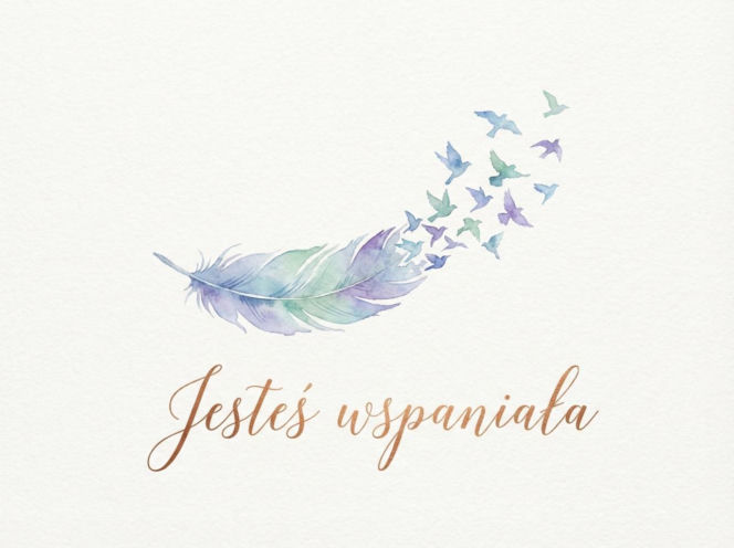 Akwarelowe Pióro z Ptakami na Dzień Kobiet