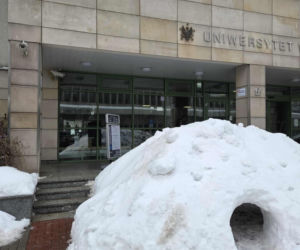 Igloo powstało przed wejściem na Wydział Biologii UW - zima 2026