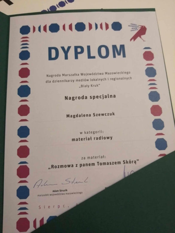 Nasza reporterka z nagrodą marszałka. Magdalena Szewczuk wyróżniona w konkursie „Biały Kruk”