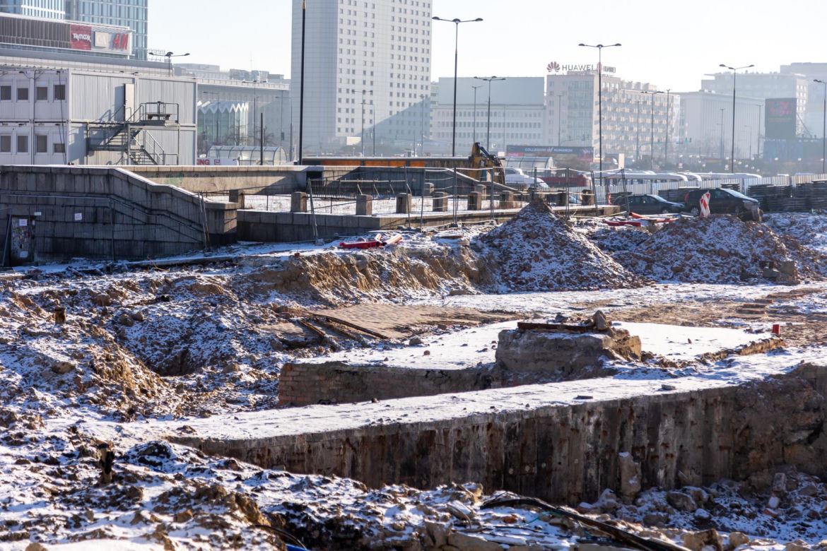 Budowa placu Centralnego w Warszawie, styczeń 2024 r.