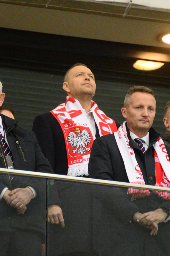 Karol Nawrocki na meczu Polska - Albania
