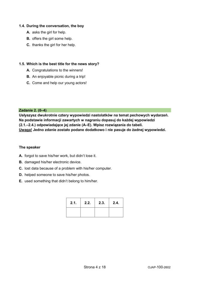 Próbny egzamin ósmoklasisty 2026 - angielski