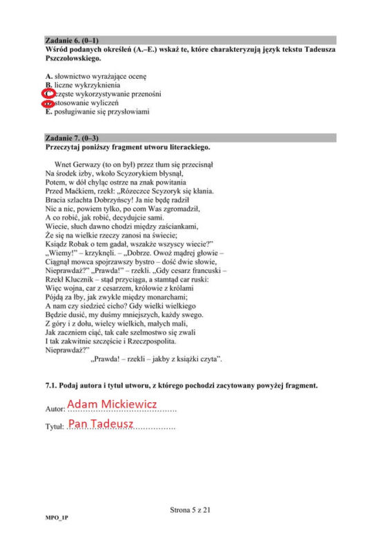 Arkusze CKE - matura j. polski - poziom podstawowy 8.06.2020 r. - ODPOWIEDZI