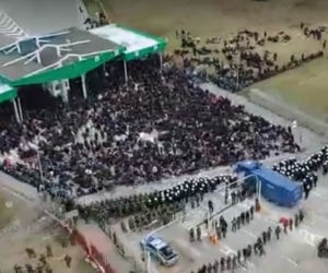 Kuźnica. Migranci zebrali się na przejściu granicznym w Kuźnicy