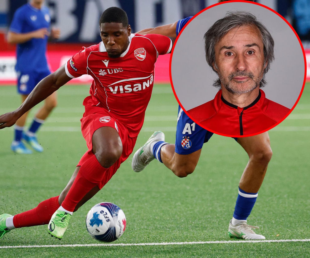 Piłkarz FC Thun w czerwonym stroju biegnie z piłką. Na miniaturze Ryszard Komornicki. Analizę meczu znajdziesz w SE Supersport.