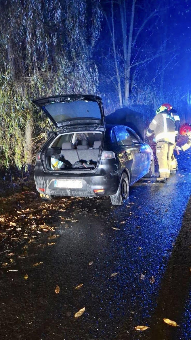 Pożar samochodu osobowego i mężczyzna z raną kłutą szyi pod Otmochowem