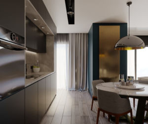 Elegancki salon z kuchnią - projekt koncepcyjny