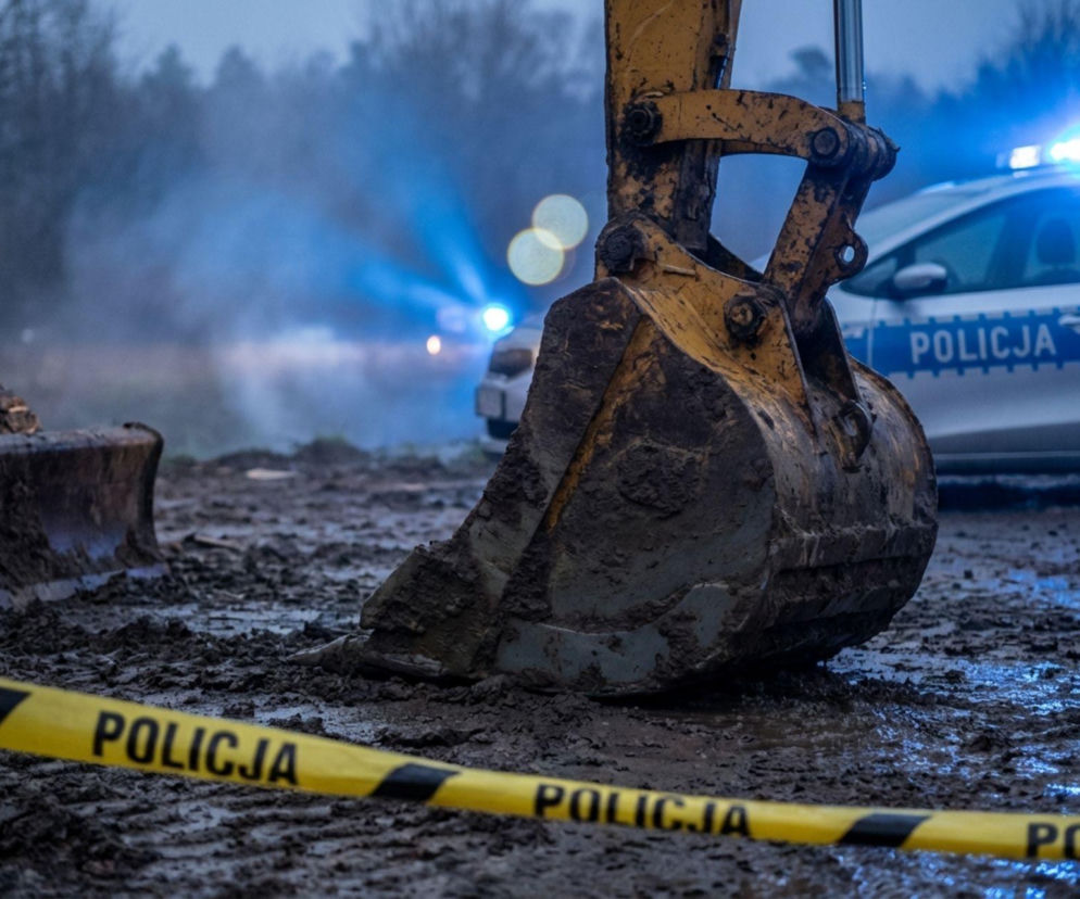 Zabezpieczony sprzęt budowlany i radiowóz