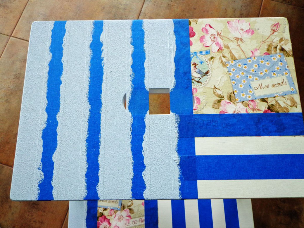 Taboret ze schodkiem IKEA w wersji decoupage