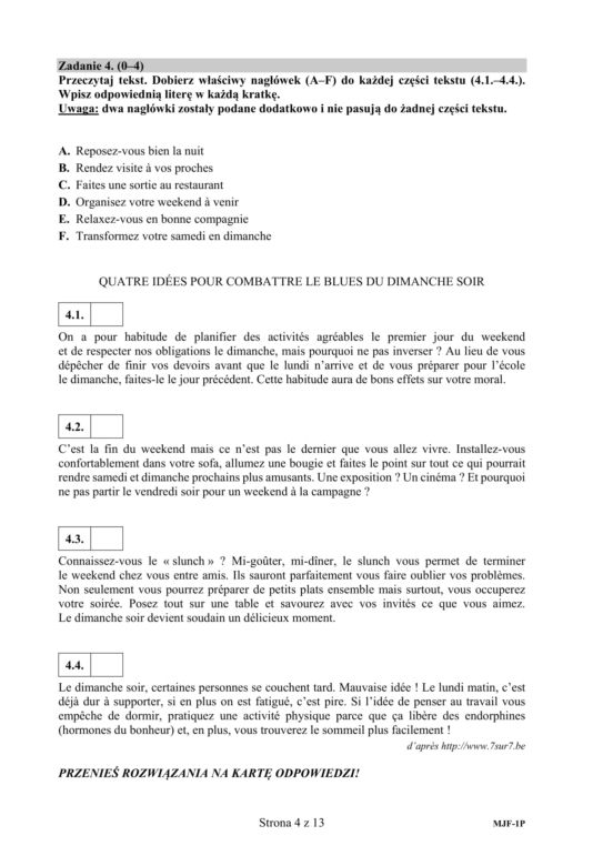 ARKUSZE CKE - Matura francuski - poziom podstawowy 2019