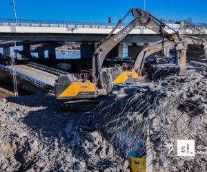 Postępy prac przy wyburzaniu łącznicy Trasy Zamkowej