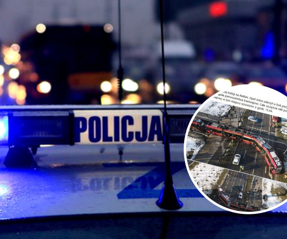 Groźny wypadek na Retkini: siła uderzenia auta była tak duża, że tramwaj WYPADŁ Z SZYN!