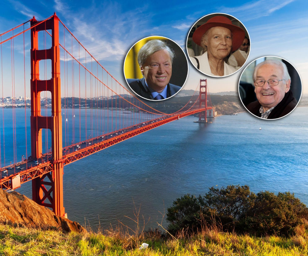 Most Golden Gate w San Francisco. W małych kółkach obok Wajda, Osiecka i Grechuta. O ich wspólnej dacie przeczytasz na SE.