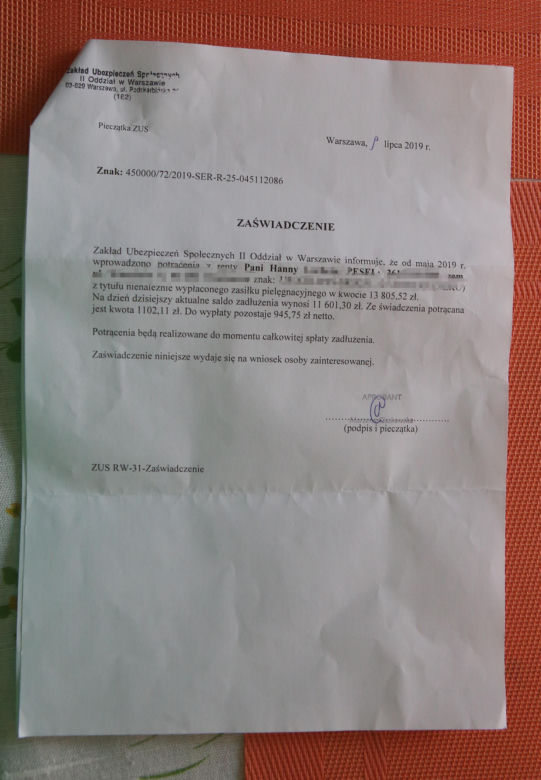 ZUS zabiera mi 110 złotych emerytury miesięcznie