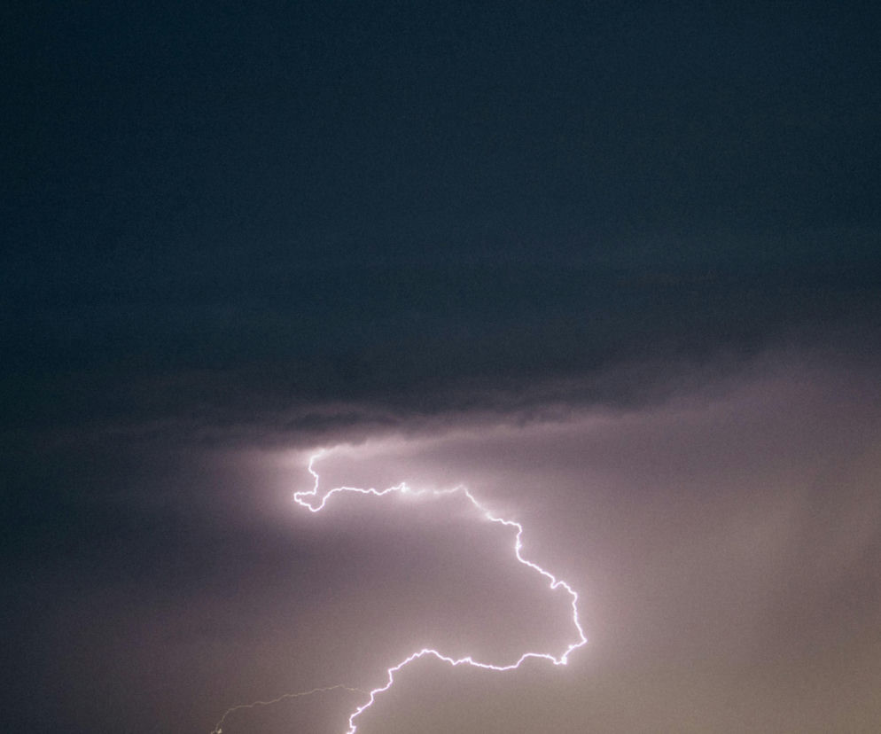 Jasna, rozgałęziona błyskawica rozświetla ciemne, burzowe niebo, zwiastując nadchodzącą złą pogodę. Ten widok dobrze ilustruje prognozy meteorologiczne, o których więcej dowiesz się na naszym portalu.