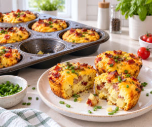 Egg bites z ziemniakami i boczkiem. Małe jajeczne kąski z formy na muffiny, idealne na ciepłe śniadanie