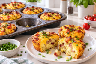 Egg bites z ziemniakami i boczkiem. Małe jajeczne kąski z formy na muffiny, idealne na ciepłe śniadanie