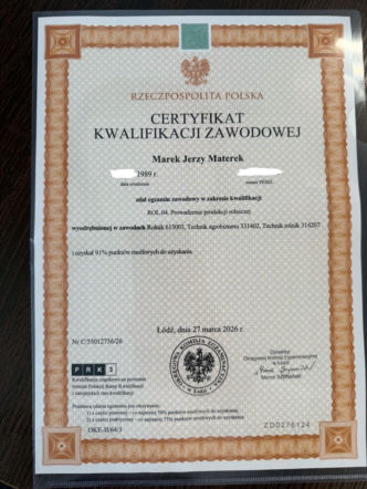 Certyfikat Klasyfikacji Zawodowej Prezydenta Materka