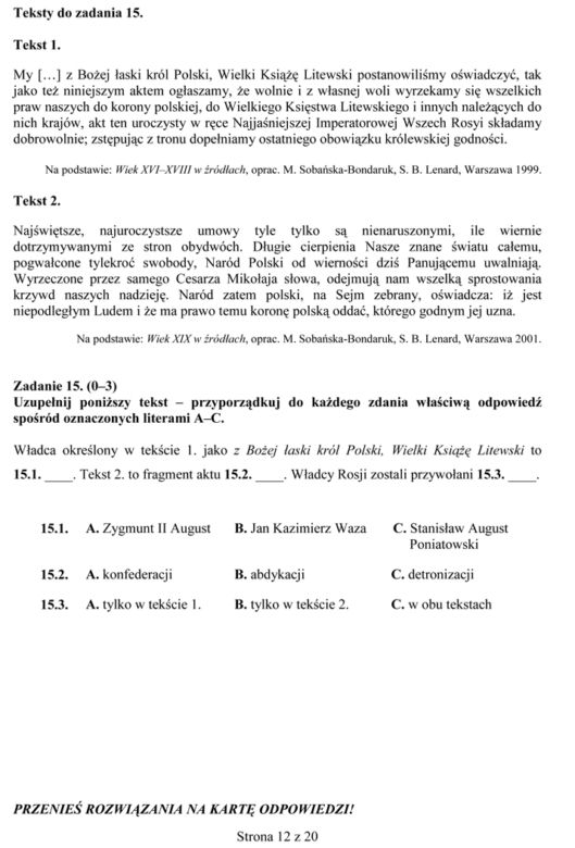 EGZAMIN GIMNAZJALNY 2014 HISTORIA WOS - ARKUSZE OFICJALNE Z CKE
