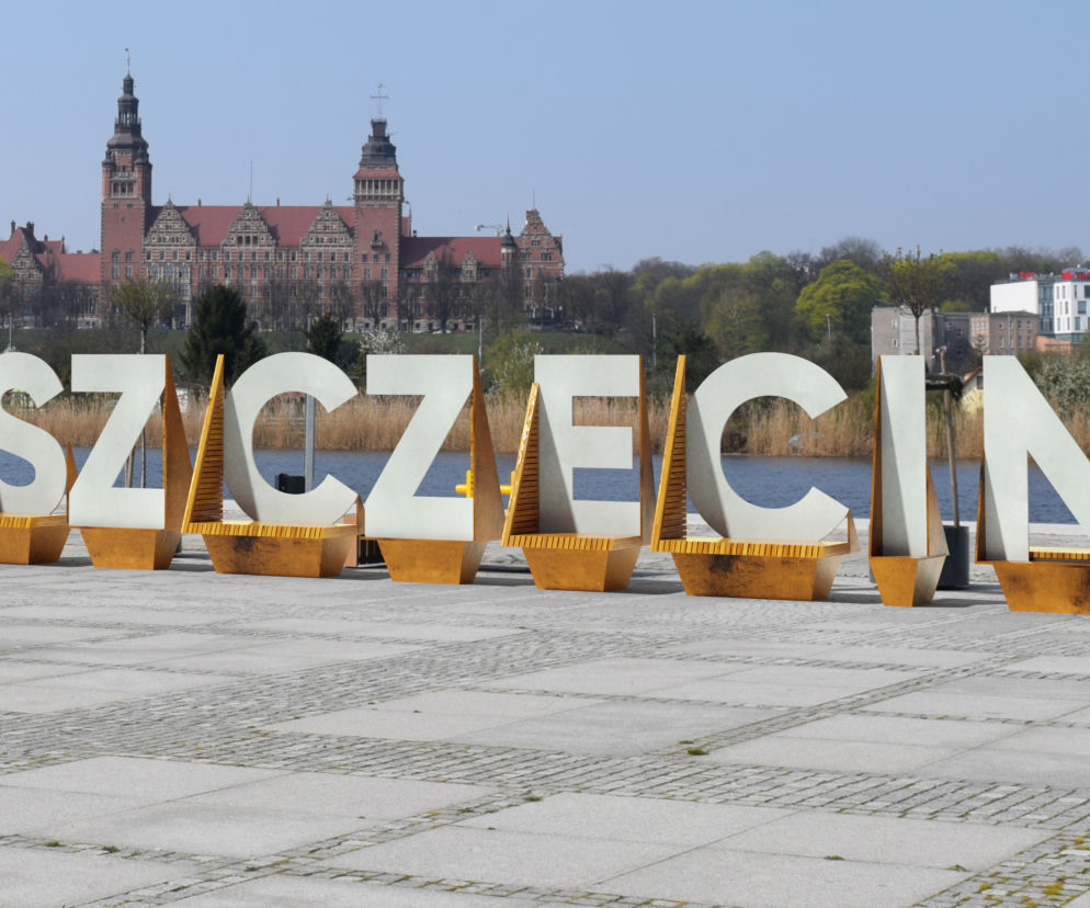 Napis Szczecin stanie na Łasztowni