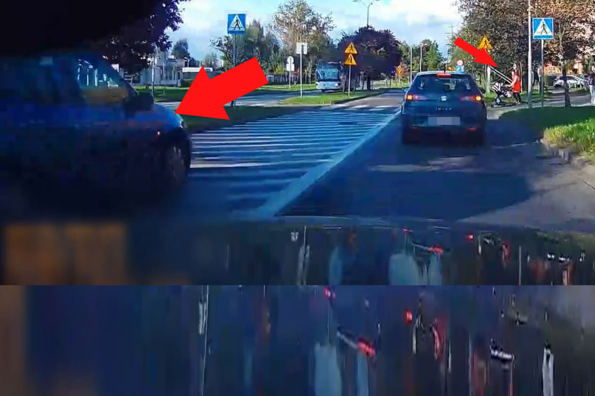 Kierowca zatrzymał się, by przepuścić matkę z wózkiem. Nagle stało się to. Nagranie z kamery jest szokujące