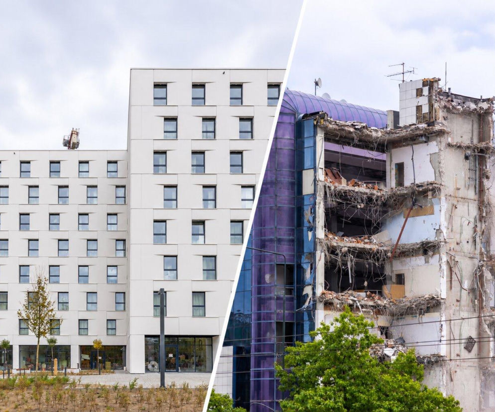 Nowy akademik StudentSpace. Obok na miniaturze rozbiórka biurowca Curtis Plaza. O zmianach na Mordorze pisze Architektura.
