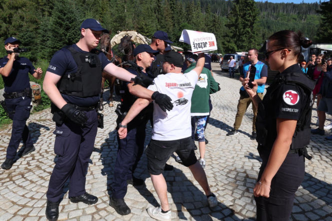 Protesty przeciwko konnemu transportowi nad Morskim Okiem