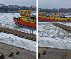 Lodołamacze na Wiśle w Toruniu. Trwa akcja kruszenia lodu