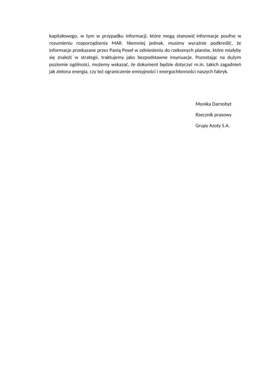 Oświadczenie Grupy Azoty 