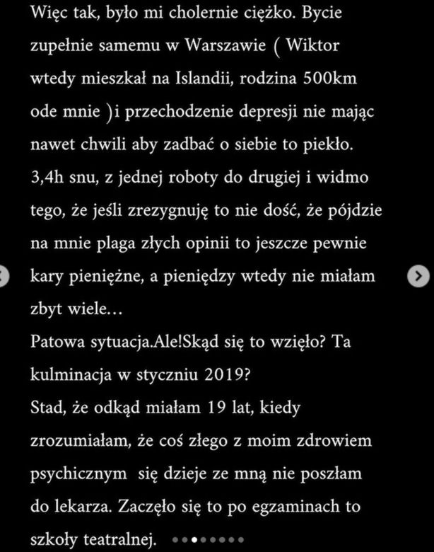 Iga Krefft na Instagramie o chorobie, załamaniu psychicznym i terapii - slajd 2