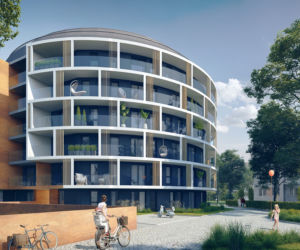 Projekt apartamentowca, który ma powstać na terenie dawnej gazowni przy Srebrzyńskiej 77 w Łodzi