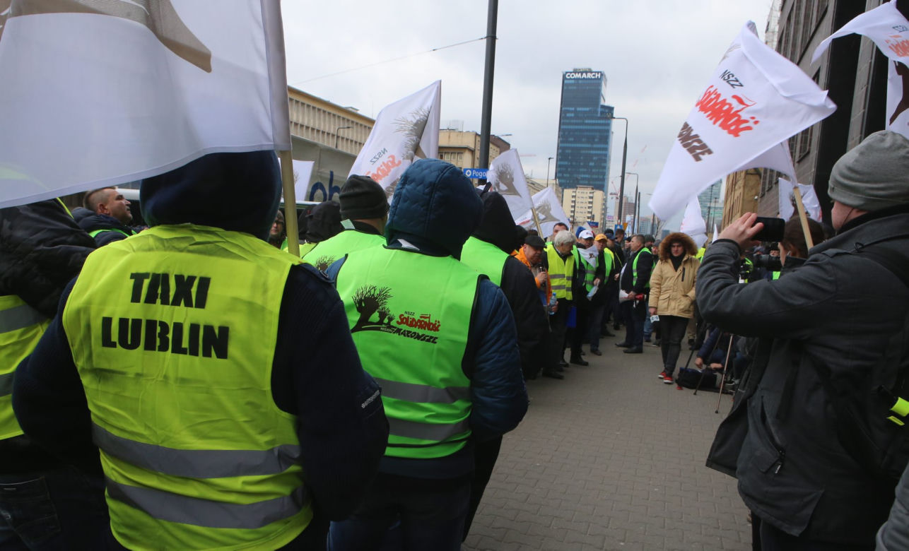 Protest taksówkarzy w Warszawie