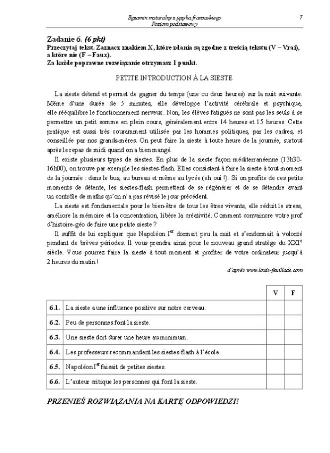 Arkusz francuski podstwowy matura 2014