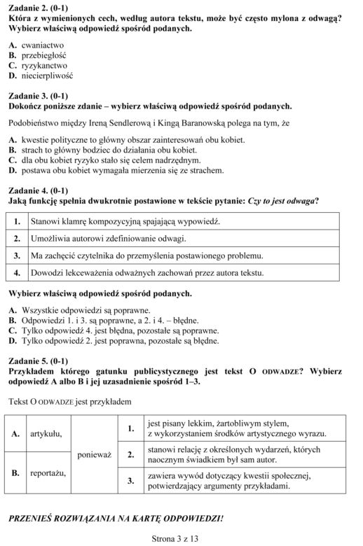 EGZAMIN GIMNAZJALNY 2013 JĘZYK POLSKI - ODPOWIEDZI, ARKUSZE z CKE