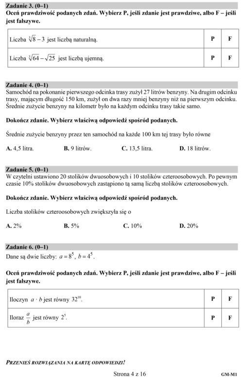 Egzamin gimnazjalny 2018 - część matematyczna