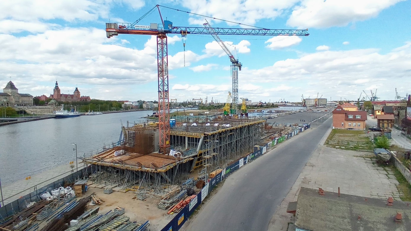 Budowa Morskiego Centrum Nauki w Szczecinie - kwiecień 2020
