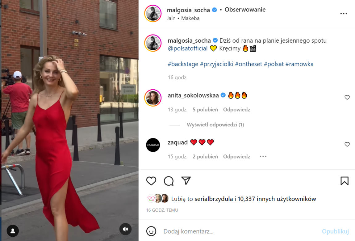 Przyjaciółki. Małgorzata Socha (Inga) na planie spotu Polsatu