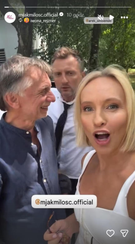 M jak miłość nowy sezon na planie. Dorota (Iwona Rejzner), Bartek (Arkadiusz Smoleński), Robert Żak (Krzysztof Tyniec)