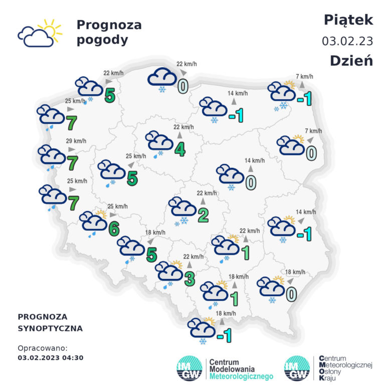 Prognoza na piątek, 3 lutego 2023