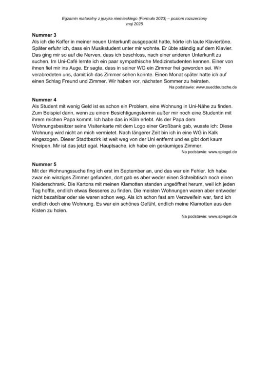 Matura 2025 niemiecki rozszerzony - odpowiedzi do arkusza CKE 13.05.2025 - Formuła 2023