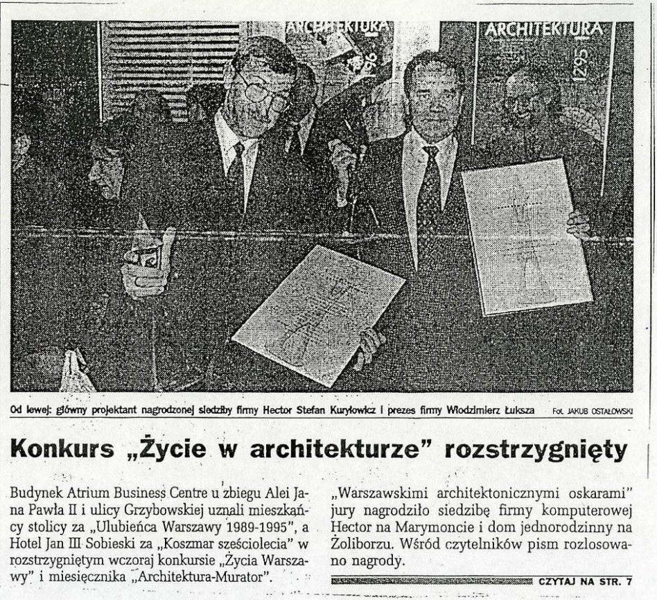 Konkurs „Życie w architekturze” rozstrzygnięty, „Życie Warszawy” nr 8/1996, 10.01.1996