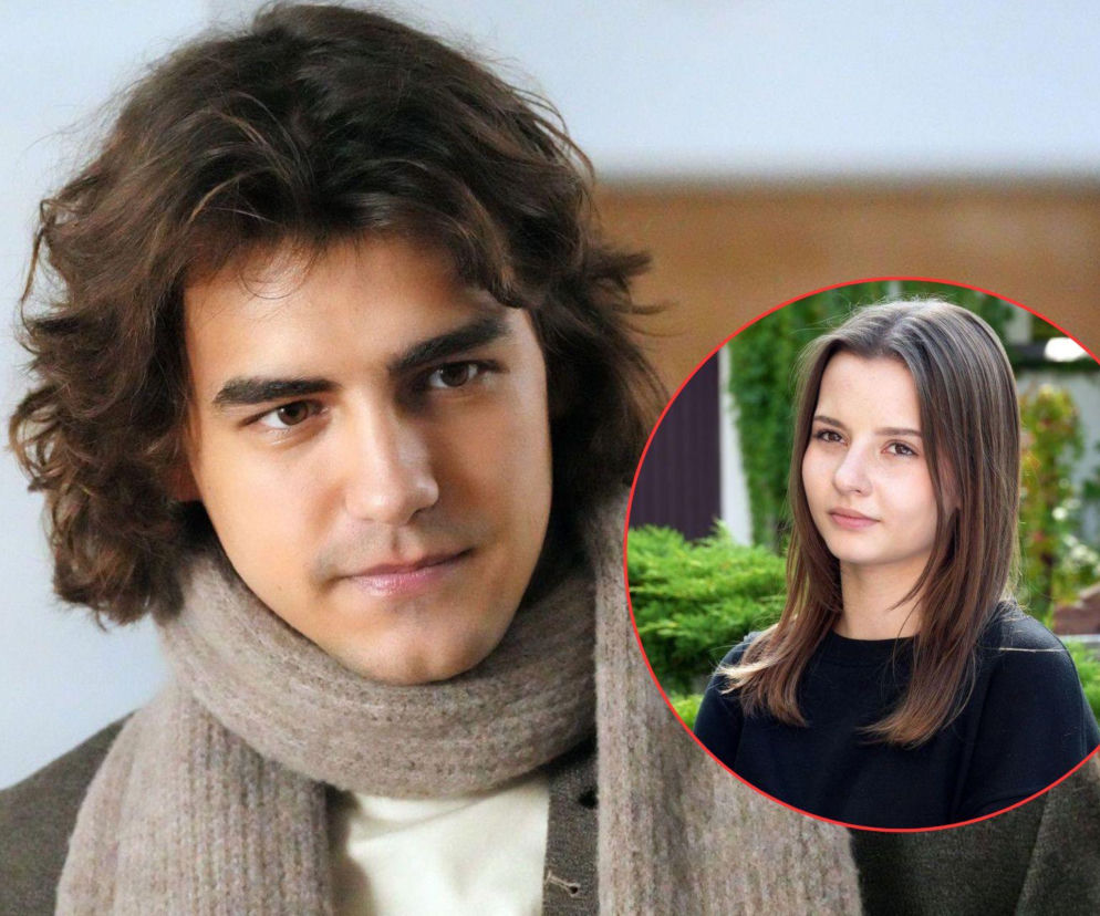 Mężczyzna z długimi, brązowymi włosami i szalem, zaniepokojony o przyszłość związku z Ewą, której wizerunek jest w kółku po prawej. Para mierzy się z zniknięciem pierścionka zaręczynowego, co jest złym znakiem w serialu Barwy szczęścia. Więcej o ich losach na Super Seriale.