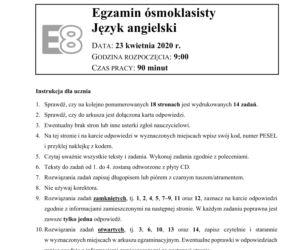 Egzamin ósmoklasisty 2020 - język angielski [ARKUSZ CKE]