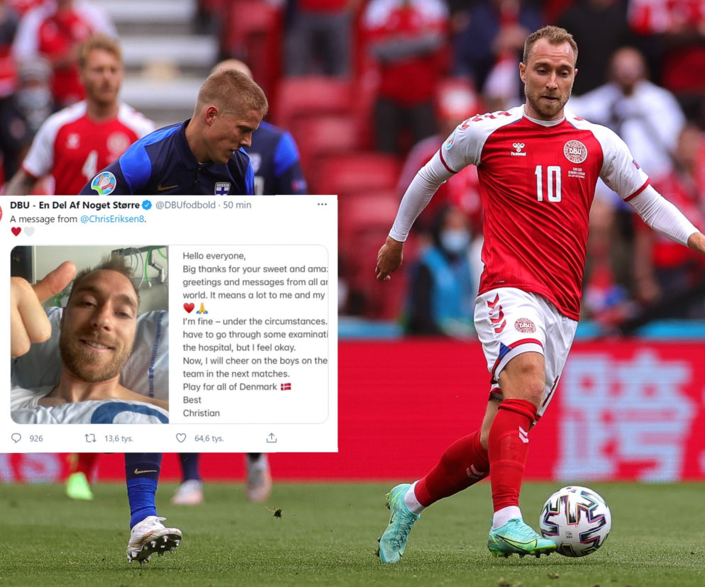 Christian Eriksen przesyła wiadomość ze szpitala