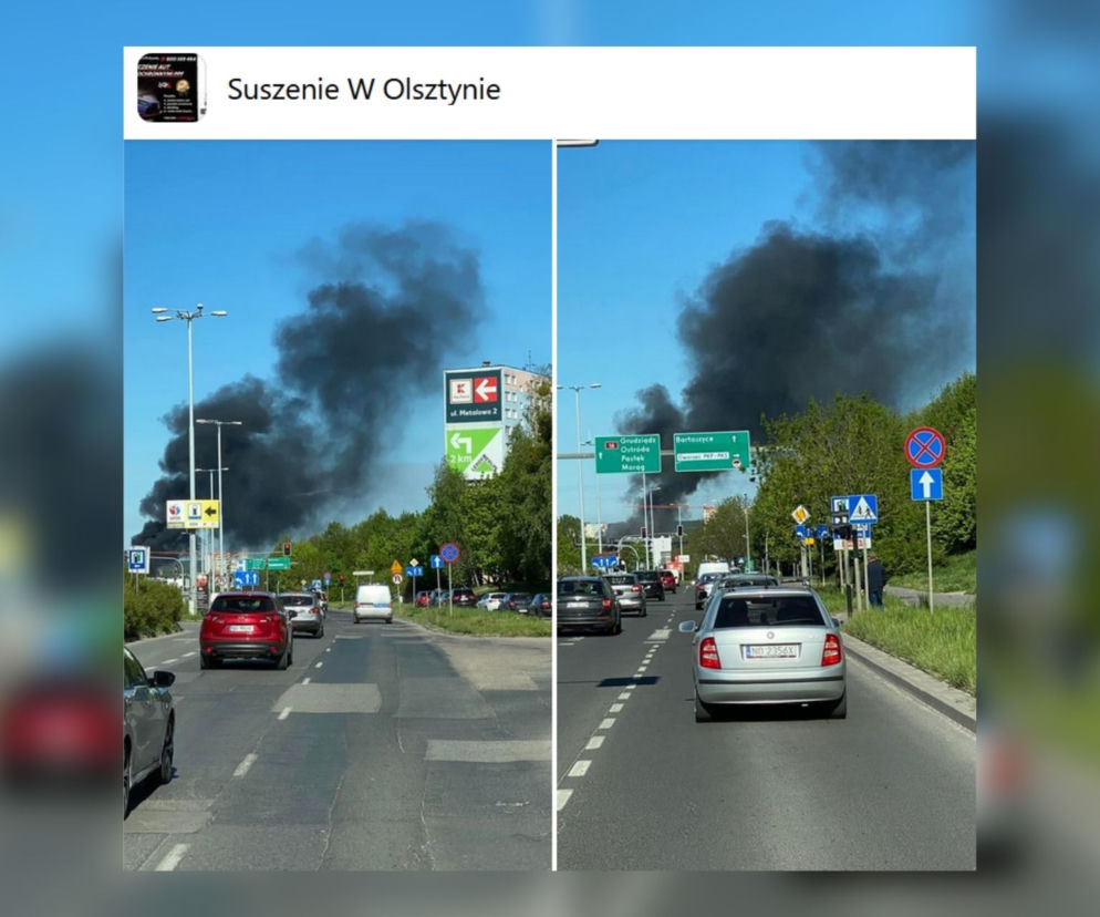 Pożar budynku przy ulicy Kasprzaka. Kłęby dymu nad Olsztynem